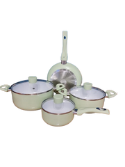 Set Bucătărie 7 Piese VERDE – Oale și Tigaie Versatile pentru Gătit + Set de Cuțite de Masă Cadou