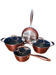 Set Bucătărie 7 Piese Bronz – Oale și Tigaie Antiaderente, Sustenabile + Set de Cuțite de Masă Cadou