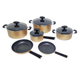 Set Complet de Vase de Gătit din Metal de Înaltă Calitate cu Strat de Marmură Antiaderent AURIU