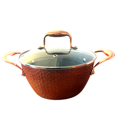 Set Bucătărie 7 Piese Bronz – Oale și Tigaie Antiaderente, Sustenabile + Set de Cuțite de Masă Cadou