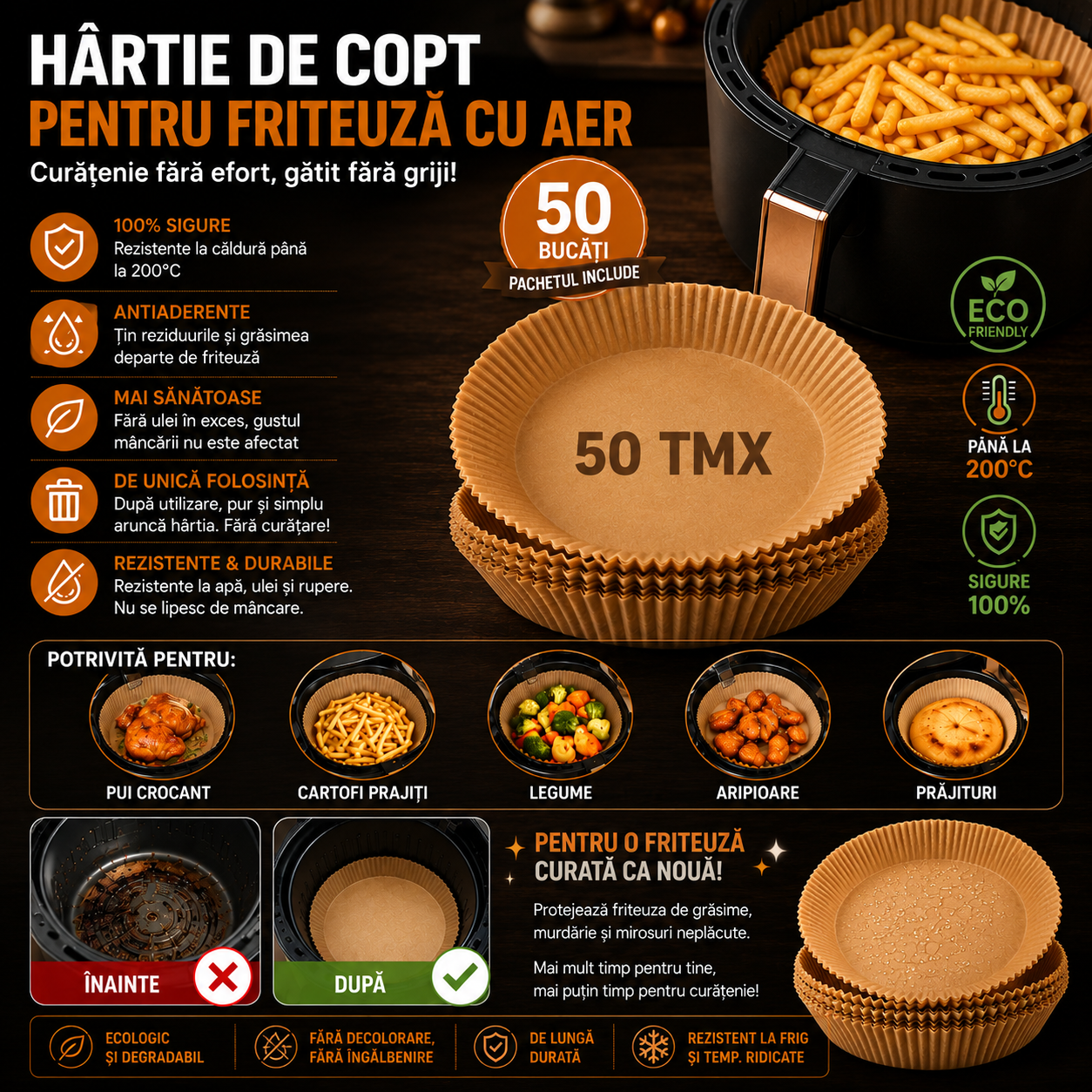Set Hârtie de copt pentruAir Fryer - 50 buc.