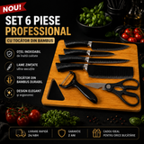 Set Cuțite Profesional 6 Piese cu Tocător din Bambus