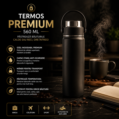 Termos Premium din Oțel Inoxidabil 560 ml Păstrează Temperatura Ore Întregi