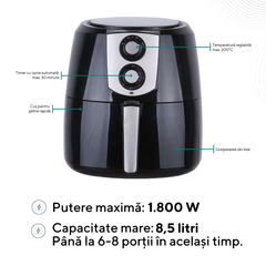 Friteuza Kumtel Fast Fryer 8.5l 1800W + Un Set Profesional De Cutite Cadou