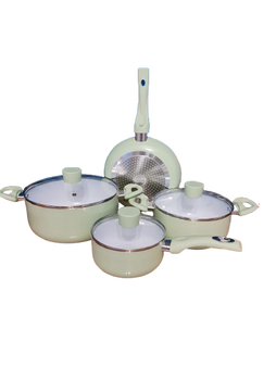 Set Bucătărie 7 Piese VERDE – Oale și Tigaie Versatile pentru Gătit + Set de Cuțite de Masă Cadou