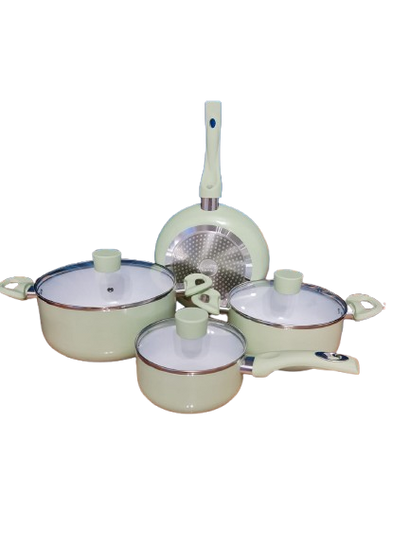 Set Bucătărie 7 Piese VERDE – Oale și Tigaie Versatile pentru Gătit + Set de Cuțite de Masă Cadou