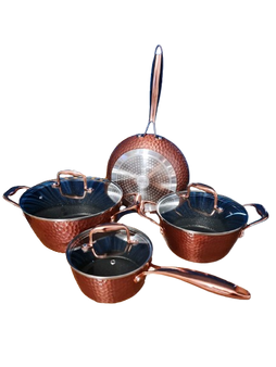 Set Bucătărie 7 Piese Bronz – Oale și Tigaie Antiaderente, Sustenabile + Set de Cuțite de Masă Cadou