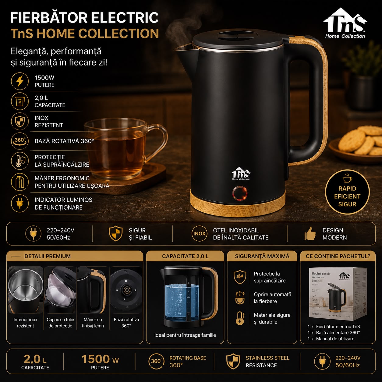 Fierbător Electric 2.0L TnS Home Collection – 1500W