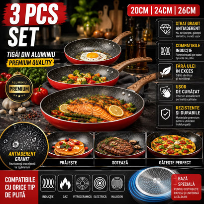 Set tigăi din aluminiu – 3 piese (20 cm, 24 cm, 26 cm)