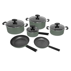 Set Complet de Vase de Gătit din Metal de Înaltă Calitate cu Strat de Marmură Antiaderent VERDE