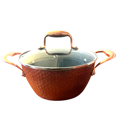 Set Bucătărie 7 Piese Bronz – Oale și Tigaie Antiaderente, Sustenabile + Set de Cuțite de Masă Cadou